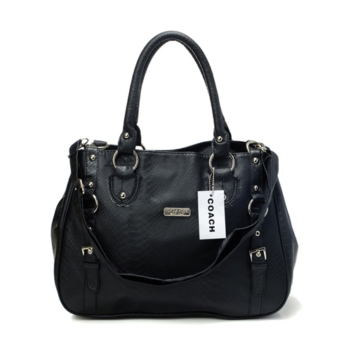 Coach Embossed Logo Medium Black Totes DGA - Click Image to Close